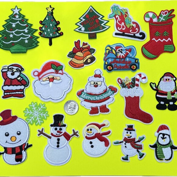 Set of 18 Christmat Iron on Patch Santa Patch Christmas Tree Patch Snowman Patch - Picture 1 of 7
